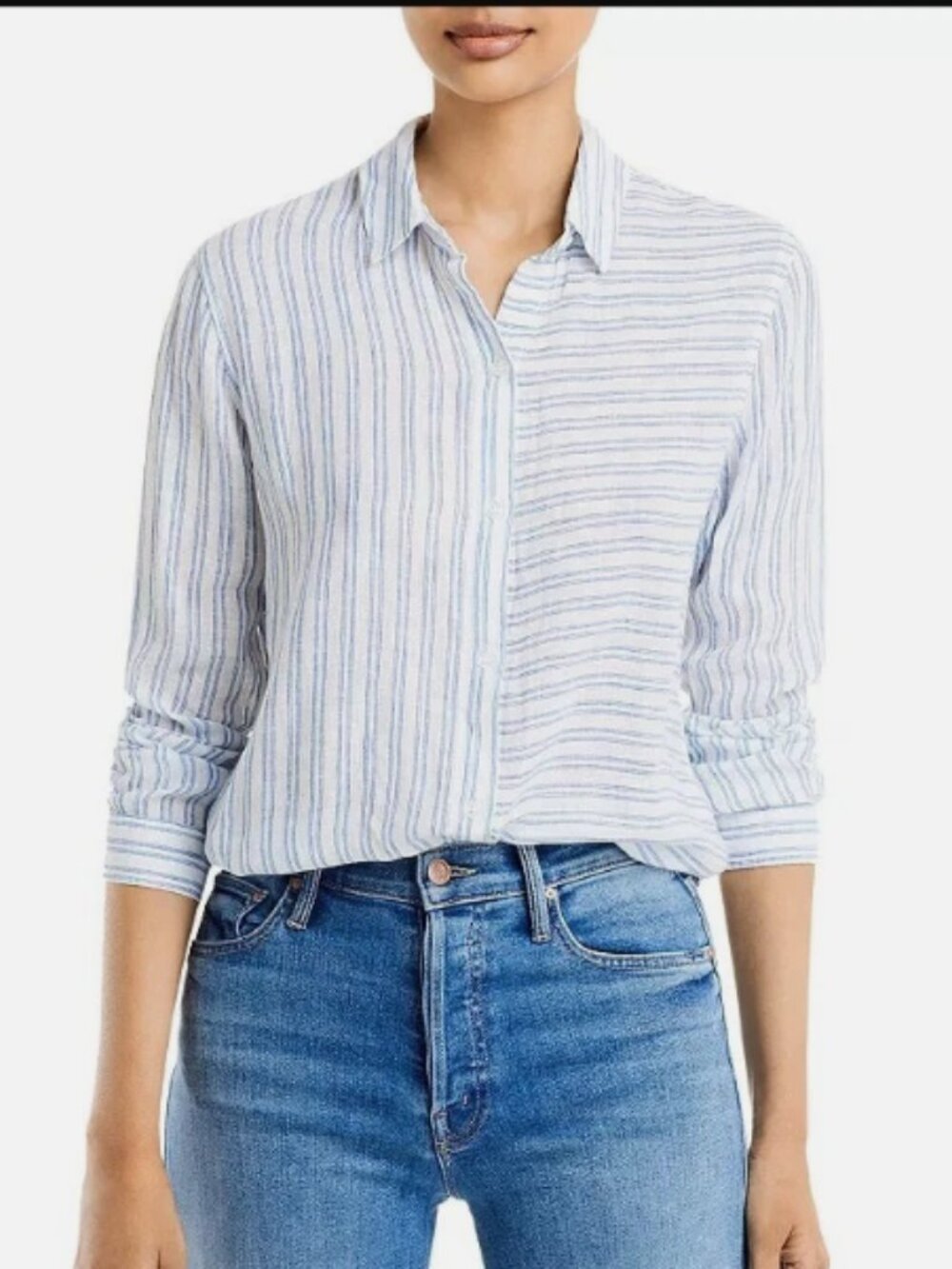 Rails Bonnie Linen Blend Olympic Stripe Blue & White Button-Down Shirt Size M